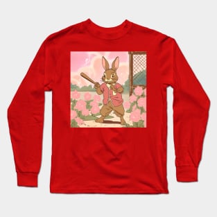 Baseball Rabbit in the Pink Field Baseball Player Habit Long Sleeve T-Shirt